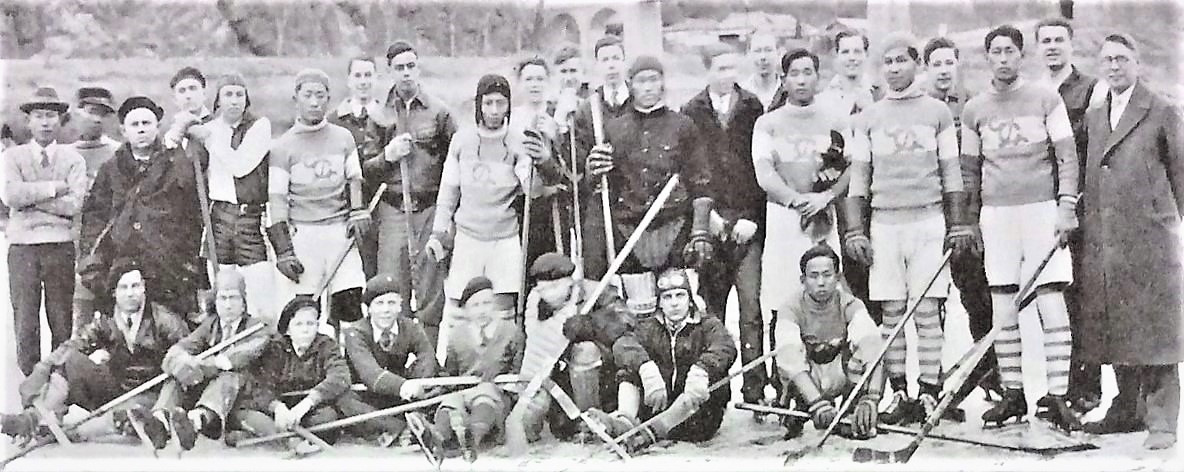 American and Korean hockey teams meeting in Pyongyang, on the frozen Taedong River, in 1933..jpg